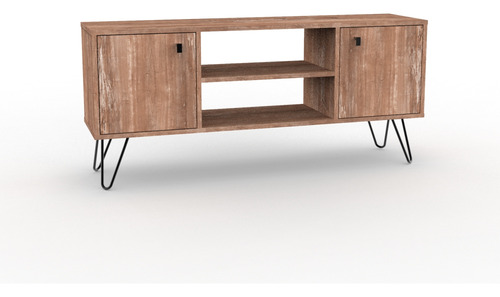Mueble De Tv Rack Para Tv Led Tele Televisor Hasta 60'' Con 2 Puertas 2 Estantes Mdf 140cm Color Atakama Negro Industrial Patas De Hierro Dielfe Re141 Atakama