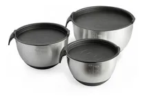 Comprar Set 3 Bowls Medidores C\u002F Tapa Base Silicona Acero Reposteria
