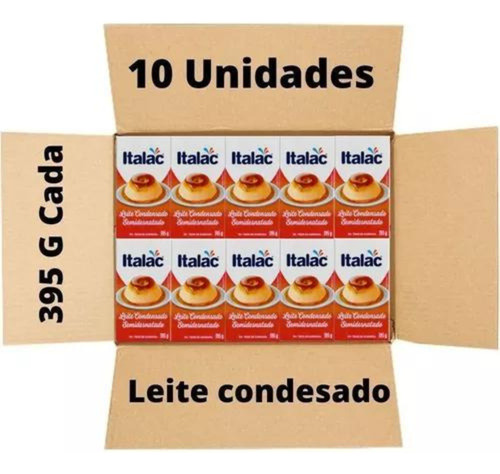 Comb 10 Caixa Leite Condensado Italac Pudim Doces Bolos 395g