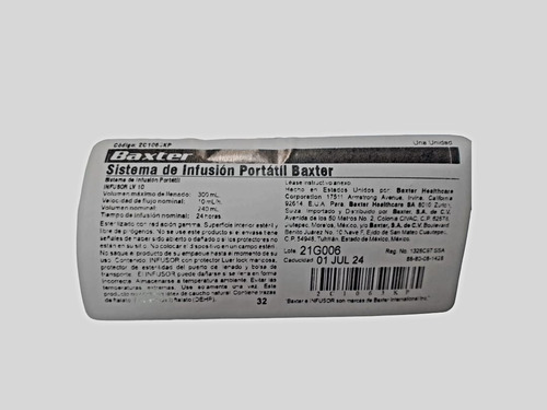 Infusor Lv 10 10 Ml/h 24 Horas Quimioterapia 2c1063kp Baxter