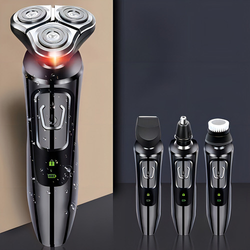 Barbeador Elétrico Masculino 3 Em 1 Com Três Lâminas Cor Preto