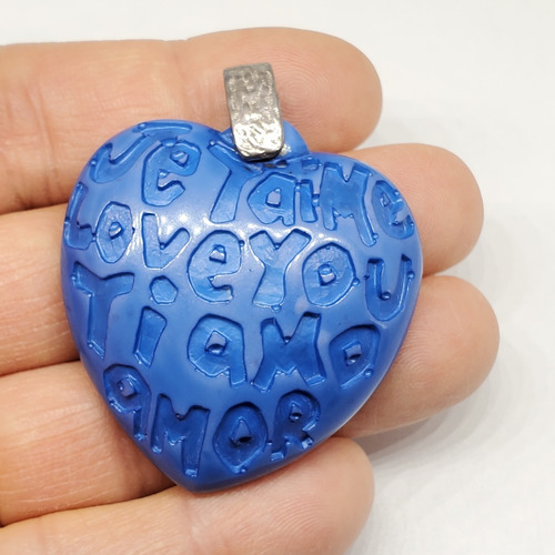 Imagen 2 de 5 de Dije Plata Resina Corazon Azul 45mm