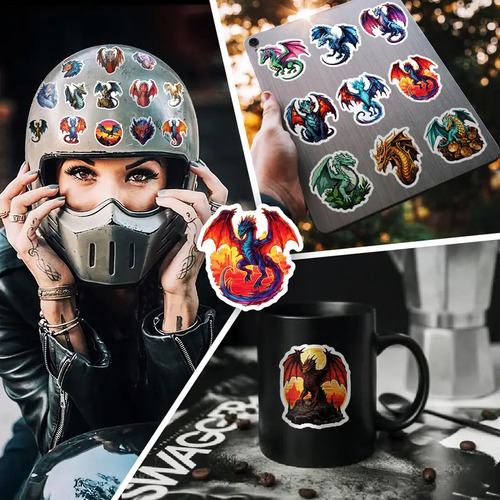 50 Calcomanías Sticker Impermeables De Dragones Épicos