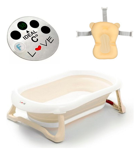 Bañera Plegable Love Con Colchón Reductor 2742 + Termómetro Beige
