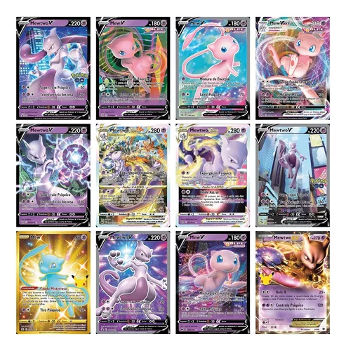 Carta Pokémon Lendário Mewtwo E Mew Com Lote 50 Cartinhas