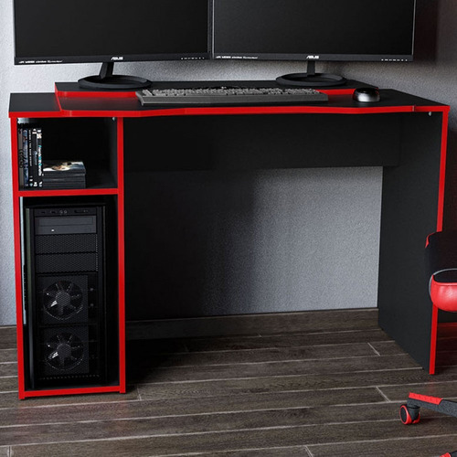 Mesa Gamer Xidi Para 2 Monitores 1 Nicho Preto/vermelho Cor Preto