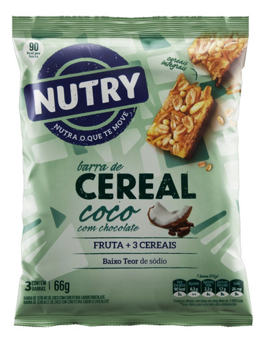 Barra de cereal Nutry Nuts  sabor coco cobertura chocolate 22 g