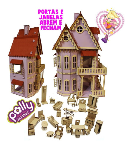 Imagem 1 de 4 de Casinha De Boneca Castelo Lilás Polly Pocket +27 Móveis Mdf