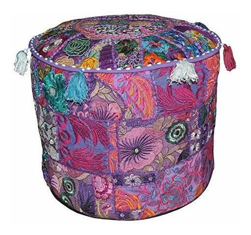 Flyingasedgle Indian Pouf Stool Vintage Patchwork Embellishe