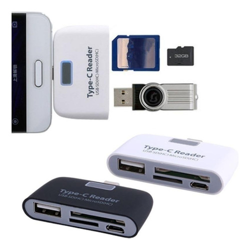 Adaptador Type-c Card Reader E Usb Smart Varias Função