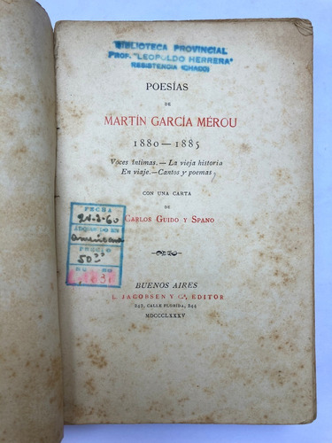 Martín García Merou. Poesías. 1885