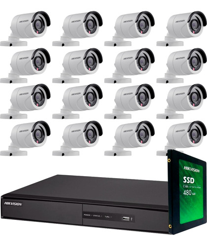 Kit Seguridad Hikvision Full Hd Dvr 16 + Disco Instalado + 16 Camaras Infrarrojas Exterior O Domos + Ip Cctv M3k