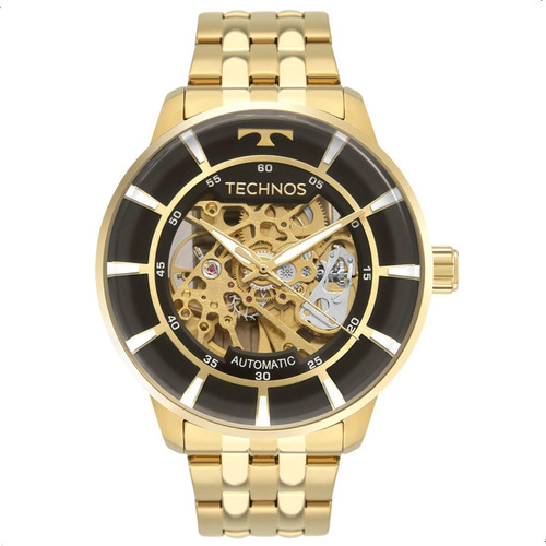 Relógio de pulso Technos G3265AA com corpo dourado,  analógico, para masculino, fundo  dourado e prateado, com correia de aço cor dourado, agulhas cor branco e dourado, subdials de cor prateado e dourado, ponteiro de minutos/segundos prateado, bisel cor dourado e dobrável