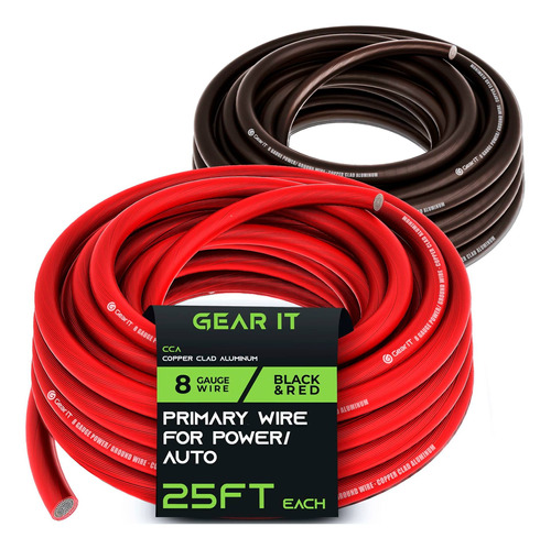 Gearit Cable De Calibre 8 (25 Pies Cada Uno: Negro/rojo Tran