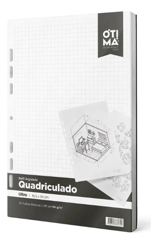 Refil Quadriculado Argolado Ultra Branco 90g - Otima