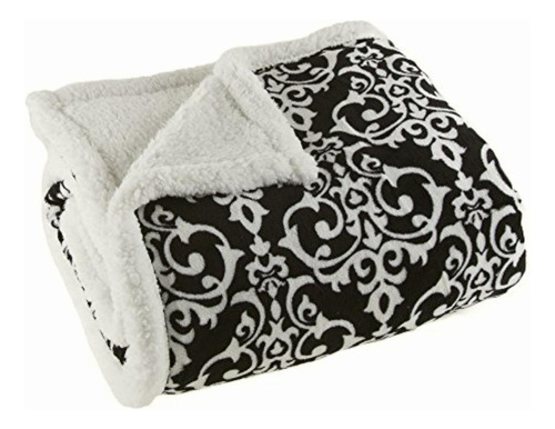 Lavish Home Manta De Forro Polar Sherpa, Negro-blanco,