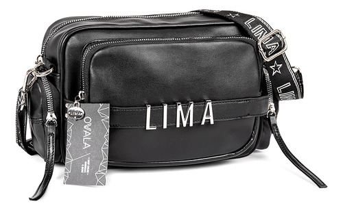 Carteras Bandoleras Mujer Cuero Sintetico Lima Bolsillos Color Negro
