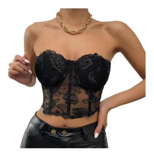 Top Bralette Encaje Negro MercadoLibre