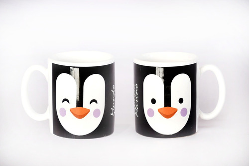 Taza Mug 325 Ml Pinguino Mundo Marino Promo *2 Unidades Color Negro Y Blanco