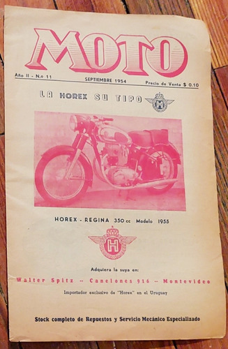 Antigua Revista Moto Motociclismo Moto 1954 Publicidad 