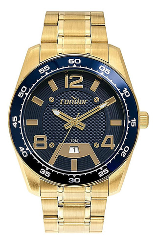 Relógio Condor Masculino - Copc32gc/4a - Dourado Fundo Azul