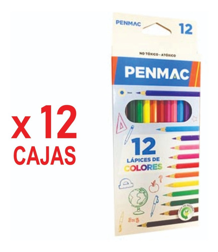 12 Cajas De 12 Lápices Colores Económicos Largos Escolares 