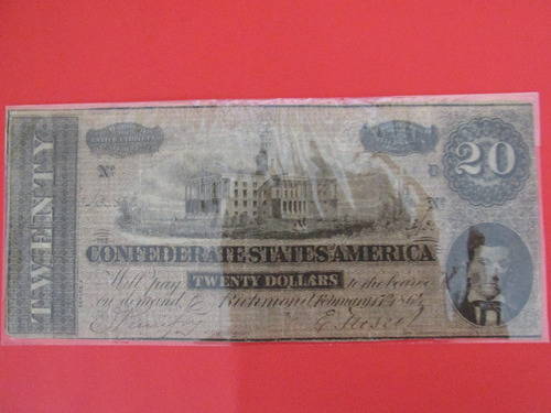 Billete Estados Unidos 20 Dolares Año 1864 Confederativo