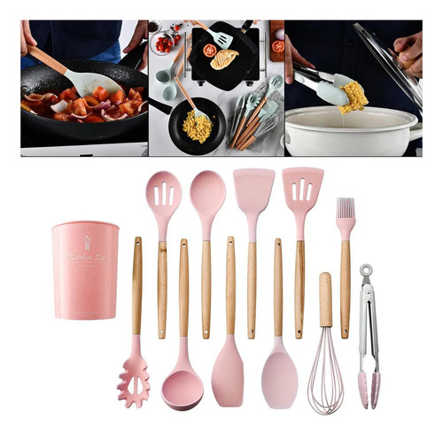 Juego De 11 Utensilios De Cocina Antiadherentes De Rosa