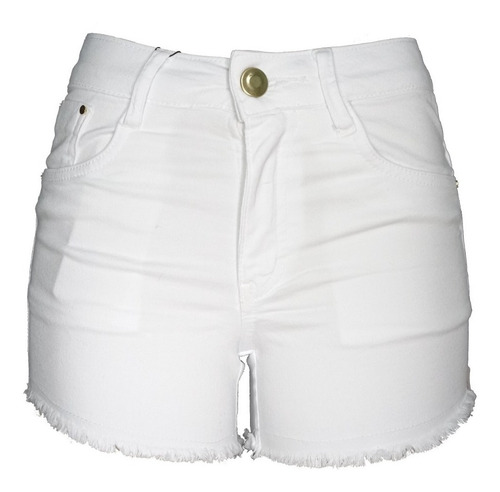 Short Feminino Branco Desfiado Cintura Alta Hot Pants Lycra
