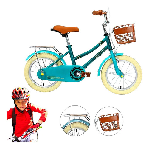 Bicicleta Urbana Infantil R-20 Canastilla Ruedas Auxiliares Color Verde Tamaño del cuadro 20