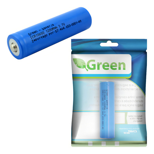Bateria Recarregavel Cr 18650 3.7v 1200mah Li-ion - Green