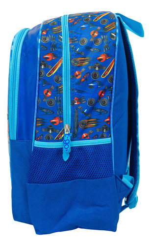 Mochila Escolar + Lunchera Nene Varon Reforzada Primaria Color Azul Diseño De La Tela Autos