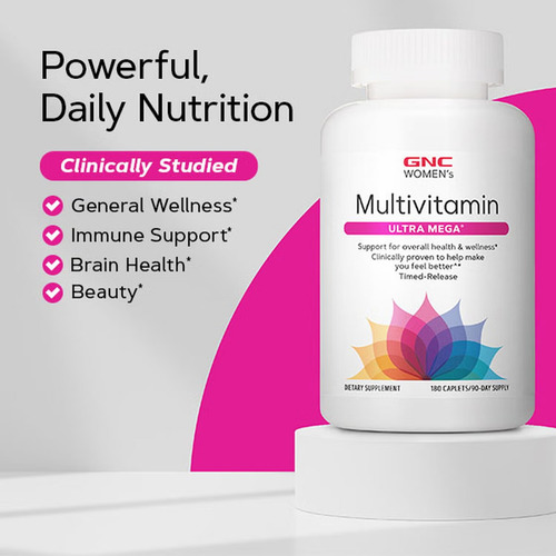 Suplemento Gnc Womens Ultra Mega Vitamina C 180 Comprimidos Sem Sabor