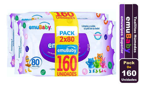 Toallitas Húmedas Emubaby Emuwipes Superior 160 Un