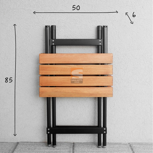 Imagen 5 de 10 de Mesa Plegable Chica 60x50 Aluminio Negro Y Madera Industrial