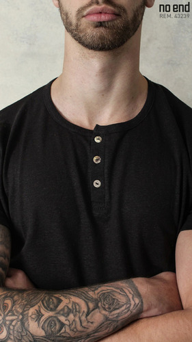 Remera De Lino Hombre No End - Modelo Primavera Verano Negro M