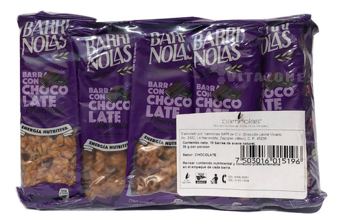 Barras De Avena Con Chocolate 10 Barras Barrinolas