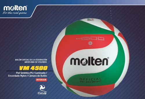 Imagen 2 de 3 de Balón Voleibol Molten V4m4500 Pu Laminado Tricolor N.4