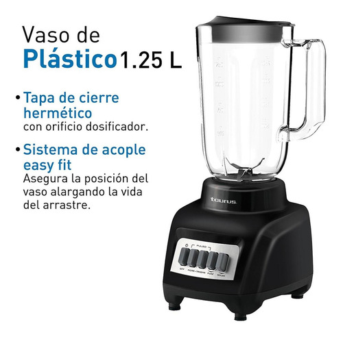 Licuadora Marca Taurus Modelo Haley Vaso De Plastico Base Negra Y 4 Velocidades 1l