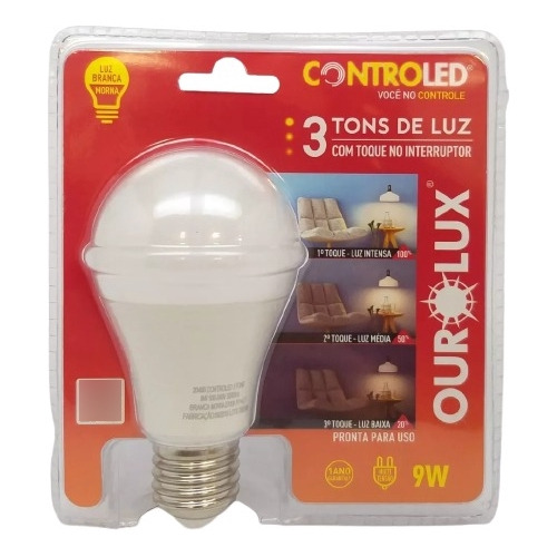 Lâmpada Bulbo Led Controled - 9w - 3 Intensidades De Luz Pelo Toque No Interruptor (100%-50%-20%) / Não Precisa Dimmer