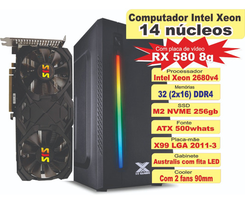 Computador Servidor Xeon 2680 2x16gb Ram Com Rx 580 8gb