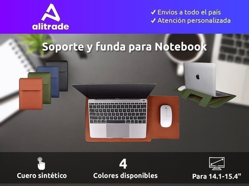 Imagen 2 de 10 de Funda Notebook 3en1 Soporte Mouse Pad 14.1-15.4 Símil Cuero