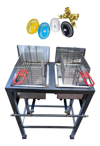 Freidora De Aceite Doble De Gas Con 2 Canastilla De 10lt 1pz