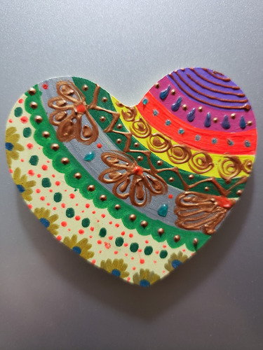 Imán Decorativo Corazón Madera Mdf Pintado A Mano. Nevera5