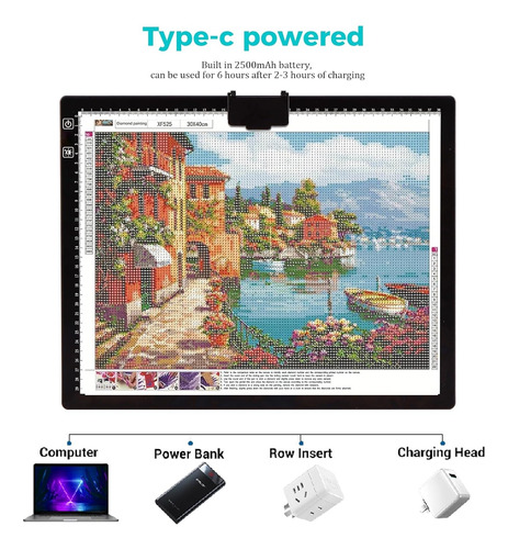 Mesa De Dibujo Luz Led Recargable Con Clip Magnetico A3