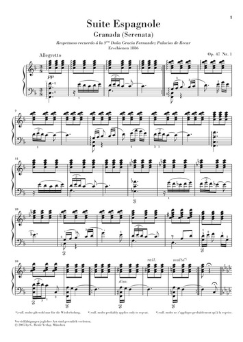 I. Albéniz: Suite Espagnole, Opus 47 Fur Klavier (urtext).