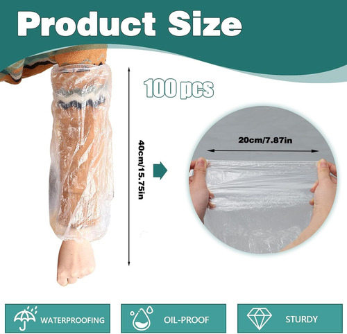 100 Desechables Cubre Manga Protector Ajustable De Plástico Blanco