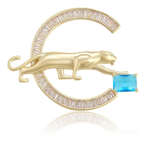 Broche Oro 14k Lam Jaguar Prendedor Zirconia Mujer Calidad 