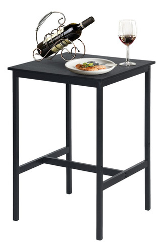 Homemake Furniture Mesa Para Bar Color Negro, Con Tablero Cuadrado ( 60x60x89cm )