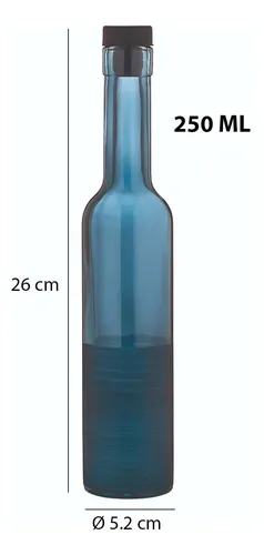 Aceitera Vinagrera Botella Vidrio 250ml C/ Tapa Azul Cobalto